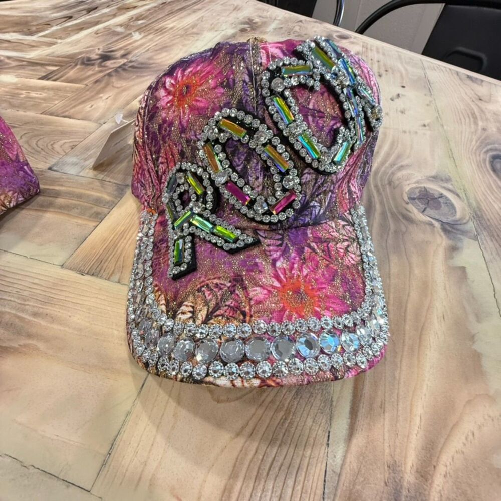Rock Floral Rhinestone Baseball Cap - ROCK - Picture 3 of 8